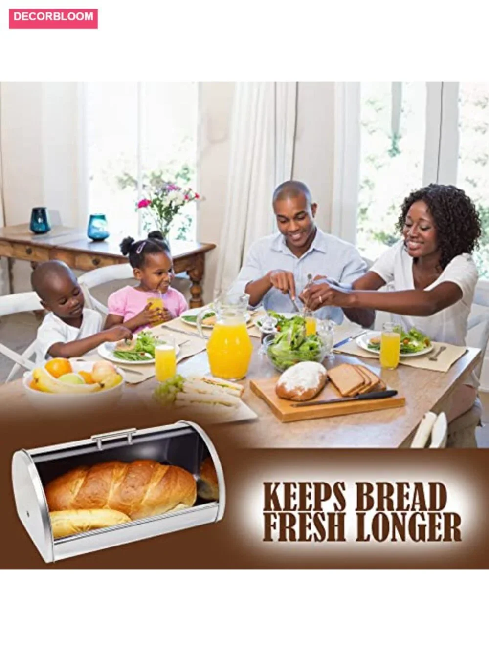 Stainless Steel Bread Box with Sliding Frosted Lid